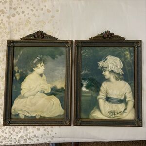 Pair Sir Joshua Reynolds Age of Innocence, Simplicity Prints in Barbola Frames